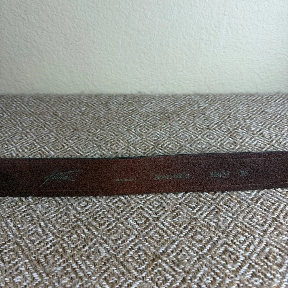 TULLIANI Men's Belt Brown Leather Silvertone Metal Buckle-Size 36 Biker Casual